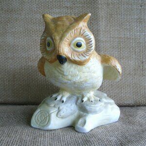 Vintage Homco Owl on Log Porcelain Figurine